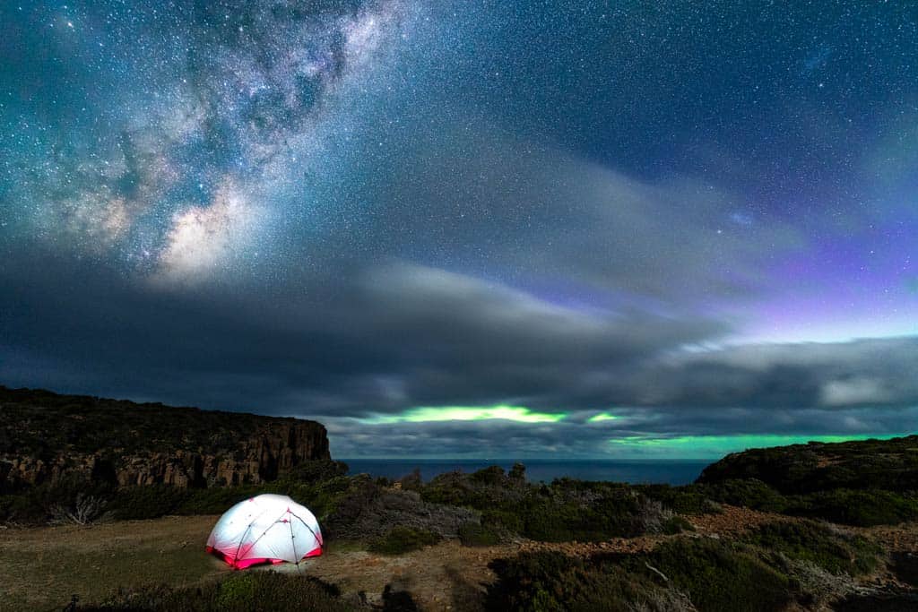 Cape Raoul Camping Milky Way Southern Lights