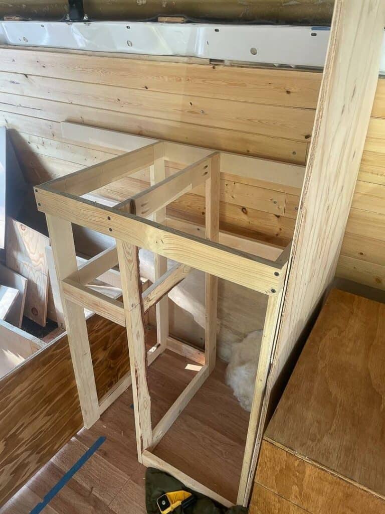Framing out the kitchen in a campervan build