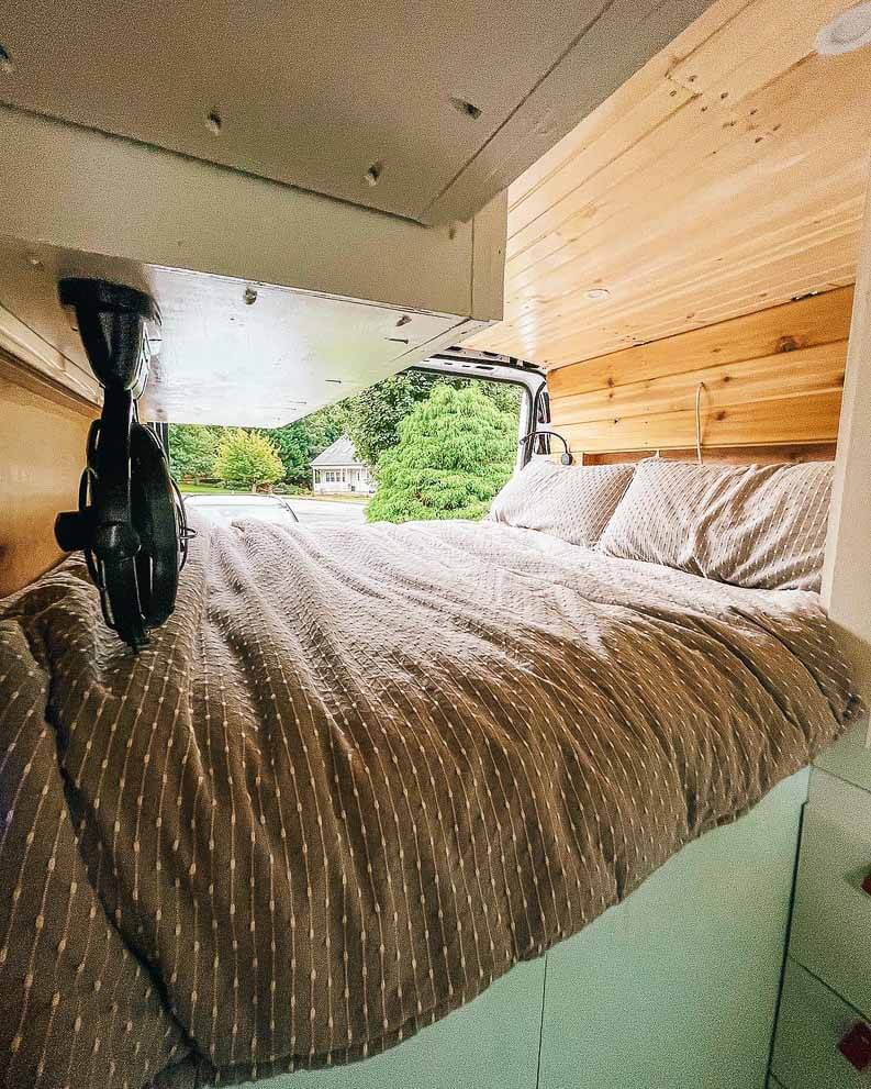 Bed inside a self built camper van