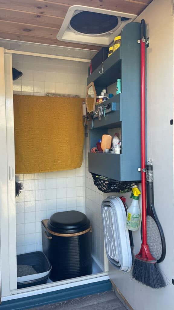 Campervan bathroom with toilet and shower