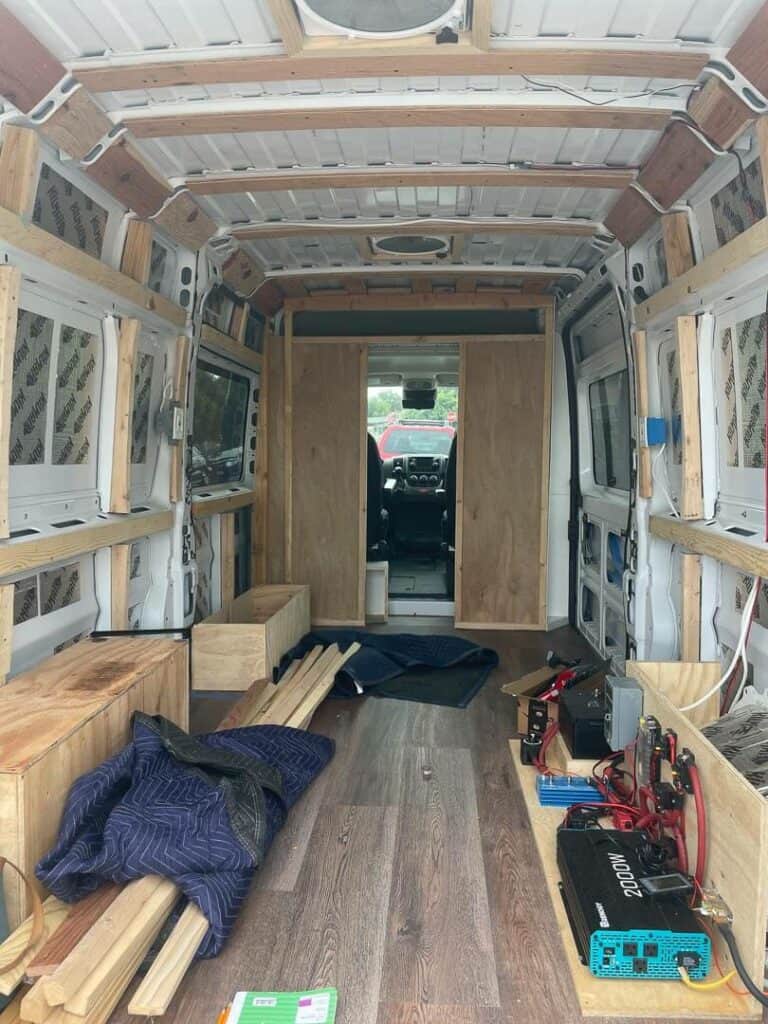 camper van buildout with power inverter