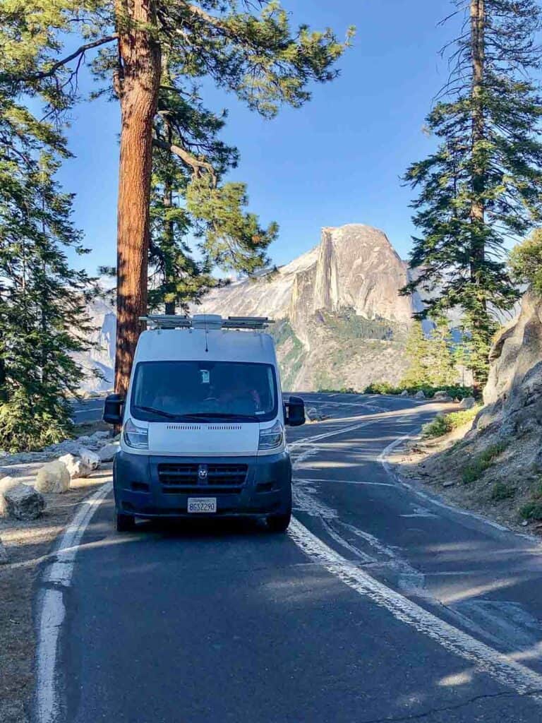 Van on a road in Yosemite National Park